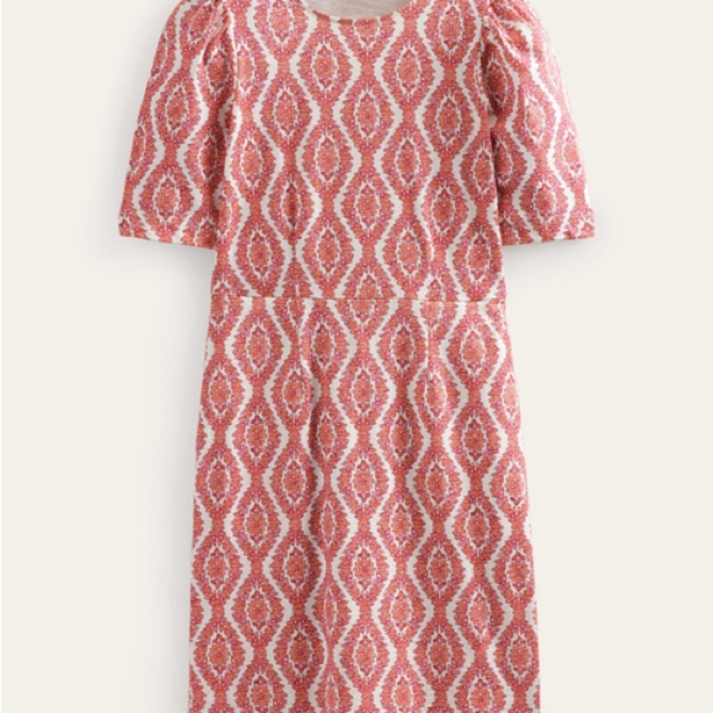 Boden Pink and Cream Patterned Midi Dress